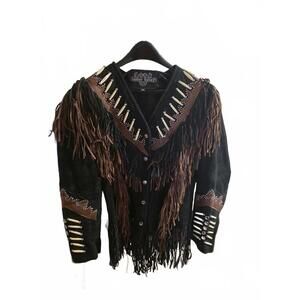 Women's Leather Gallery Black and Brown Fringe Leather Jacket XXL Biker Western